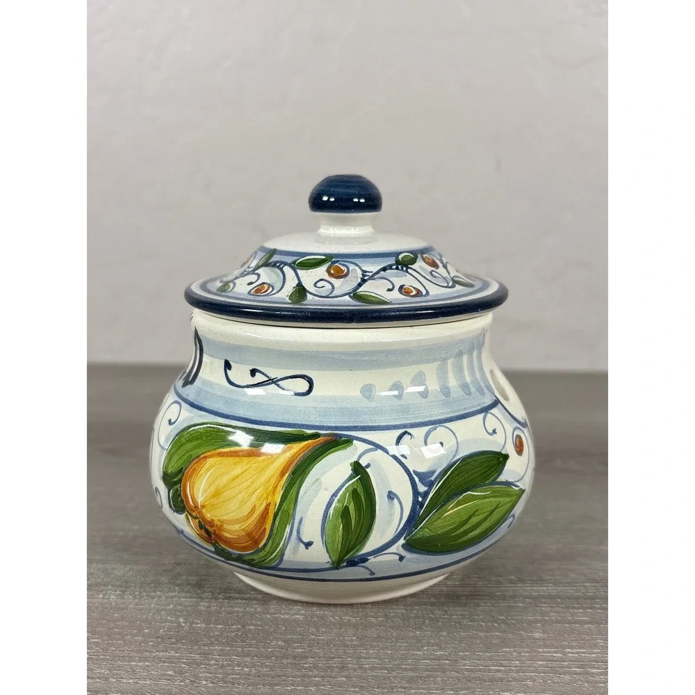 Rampini Italy Hand Painted Ceramic Aglio Garlic Jar Keeper Canister Venezia